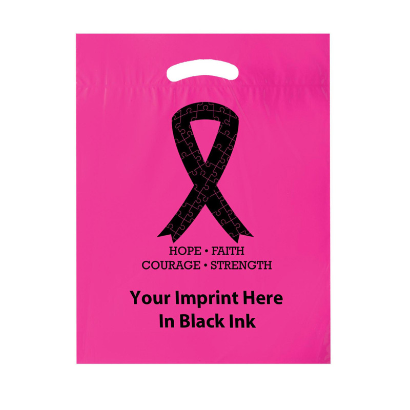 Breast Cancer Awareness Stock Design Die Cut LDPE Bag • Ribbon - Customized (12"x15"x3") - Flexo Ink