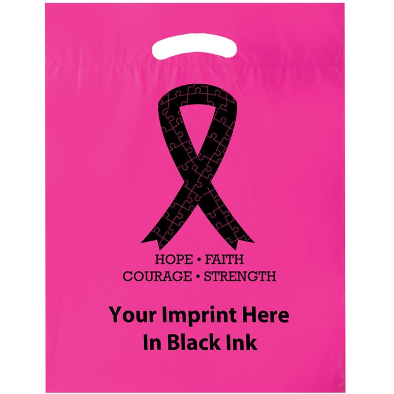 Breast Cancer Awareness Stock Design Die Cut LDPE Bag • Ribbon - Customized (12"x15"x3") - Flexo Ink