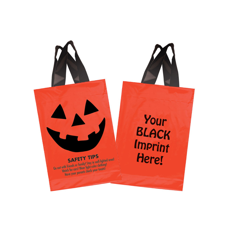 Halloween Stock Design Orange Soft Loop Shopper • Pumpkin Face & Safety Tips (10"X15") - Flexo Ink