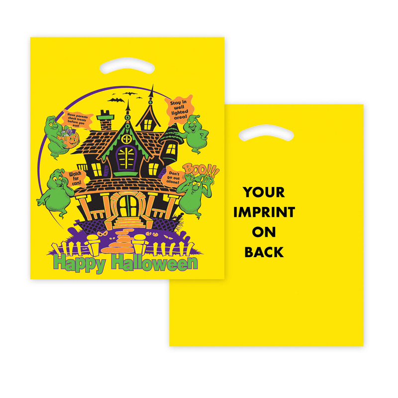 Halloween Stock Design Yellow Die Cut Bag ? Haunted House (12"x15") - Flexo Ink