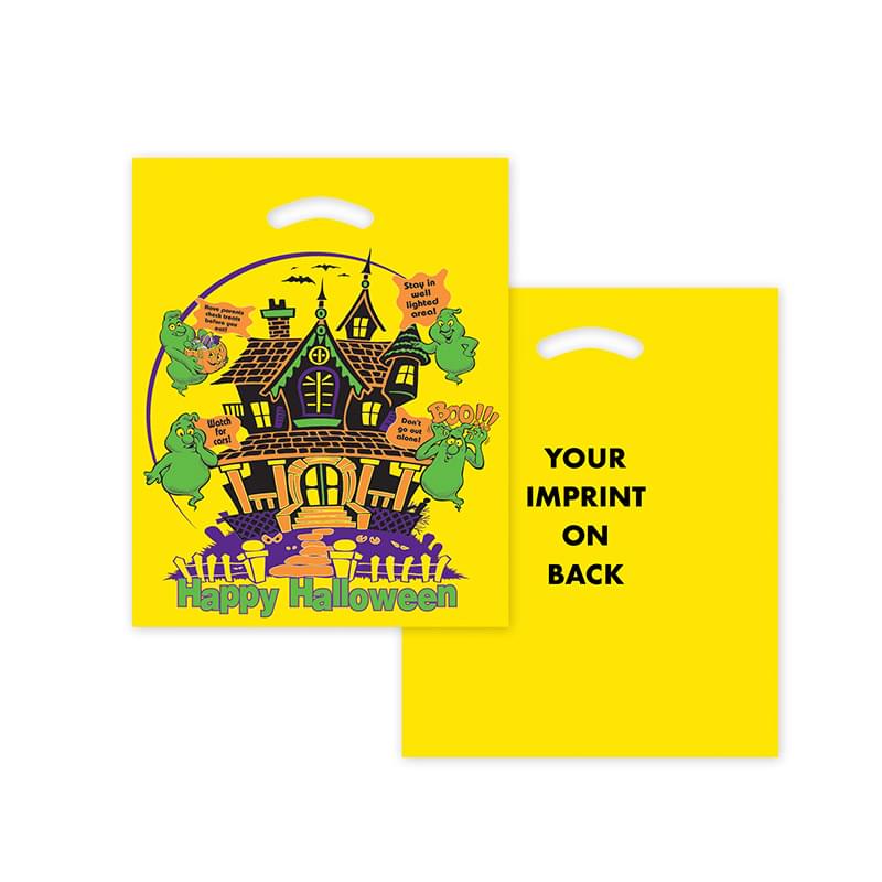 Halloween Stock Design Yellow Die Cut Bag • Haunted House (12"x15") - Flexo Ink