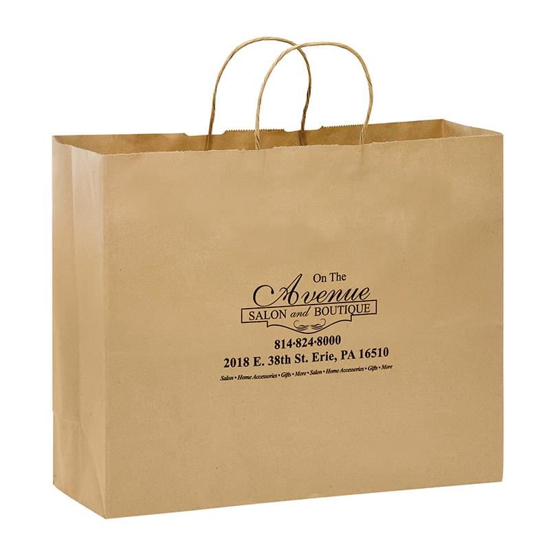 Natural Kraft Paper Shopper Tote Bag (16"x6"x12") - Flexo Ink