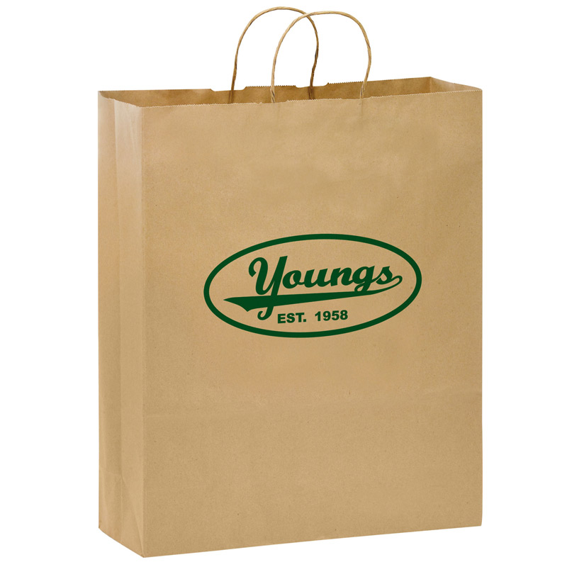 Natural Kraft Paper Shopper Tote Bag (16"x6"x19") - Flexo Ink