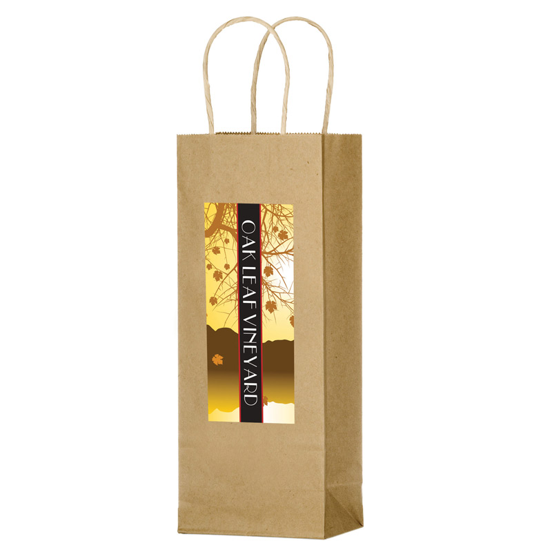 Natural Kraft Paper 1-Bottle Wine Tote Bag with Full Color (5.5"x3.75"x12.5")- Color Evolution