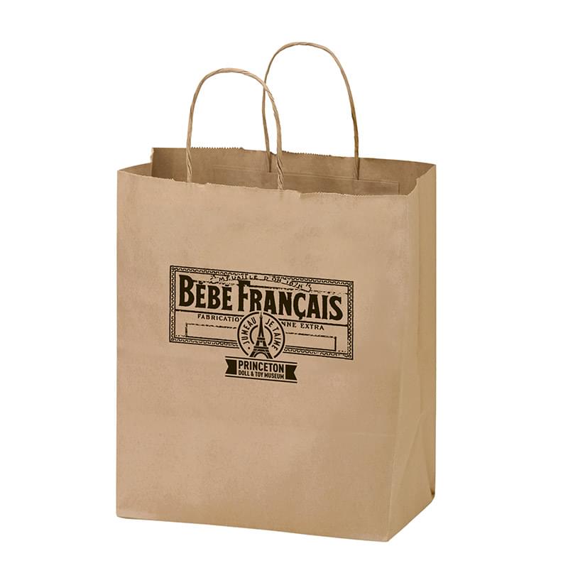 Natural Kraft Paper Shopper Tote Bag (8"x4 3/4"x10 1/4") - Flexo Ink