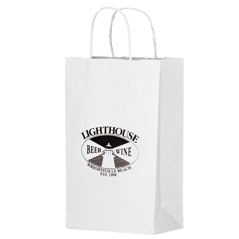 White Kraft Paper Shopper Tote Bag (10"x5"x13") - Flexo Ink