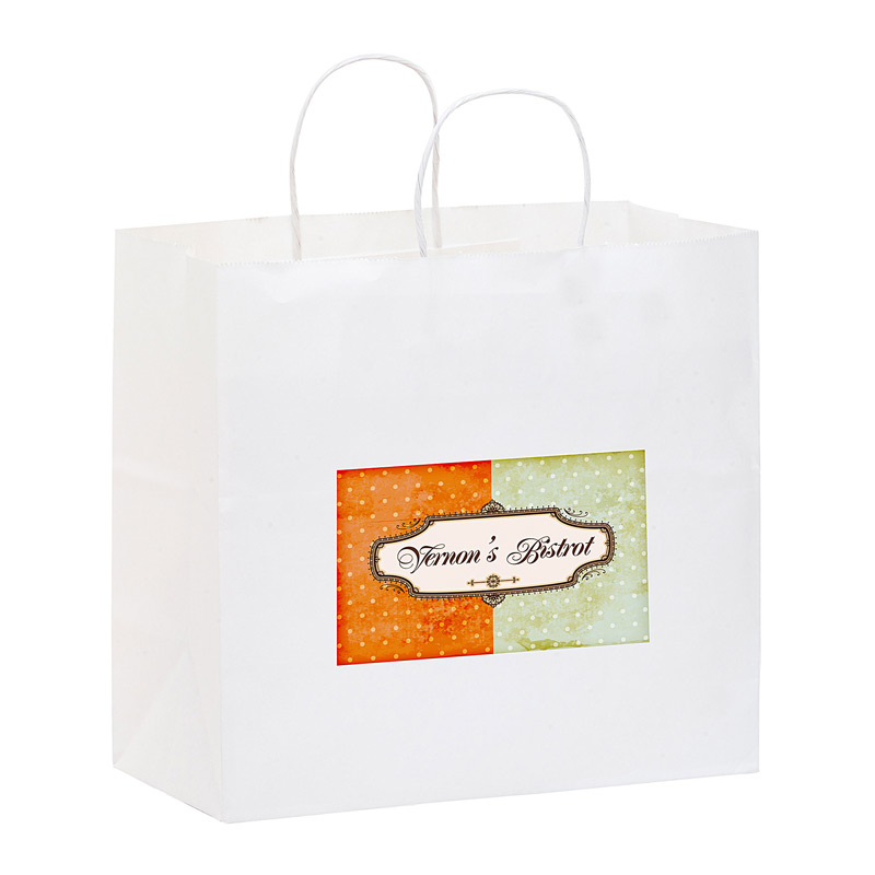 White Kraft Paper Carry-Out Shopper with Full Color (13"x7"x12 3/4") - Color Evolution