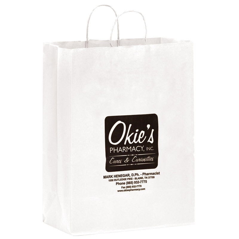 White Kraft Paper Shopper Tote Bag (13"x7"x17") - Flexo Ink