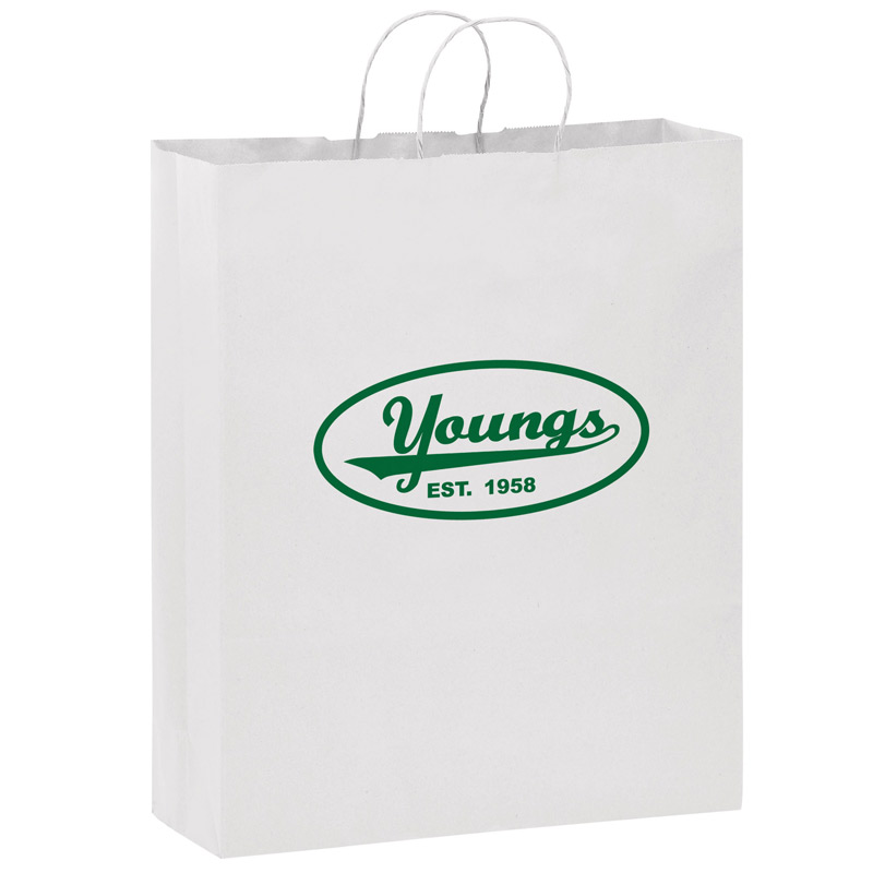 White Kraft Paper Shopper Tote Bag (16"x6"x19") - Flexo Ink