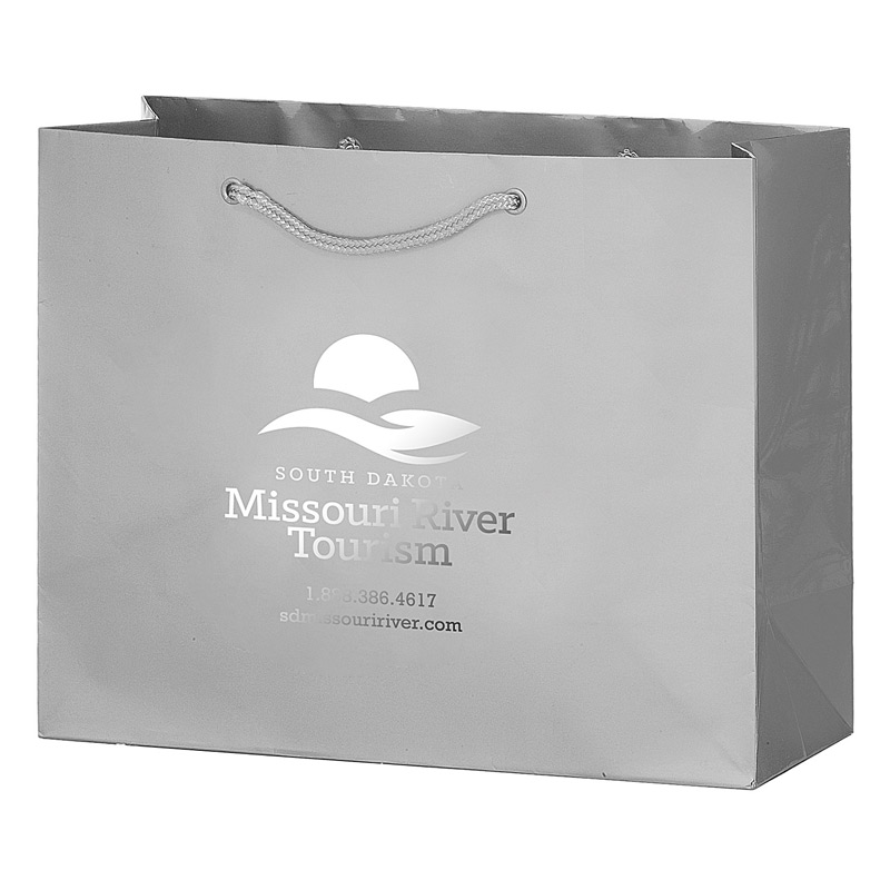 Gloss Laminated Euro Tote Bag w/Macrame Rope Handles (9"x3"x7") - Foil Stamp