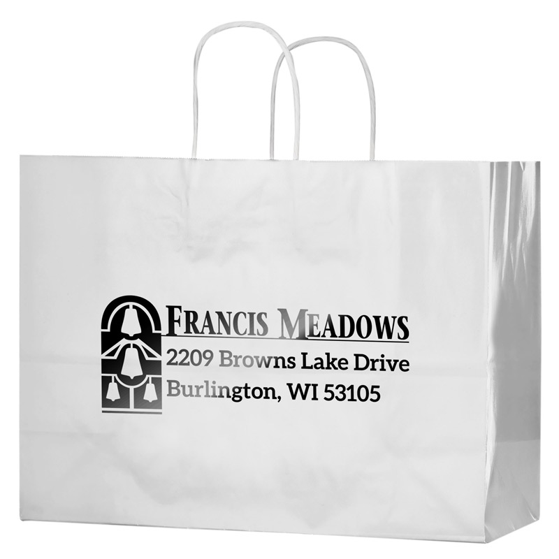 White Gloss Paper Shopper Tote Bag (16"x6"x13") - Foil Stamp