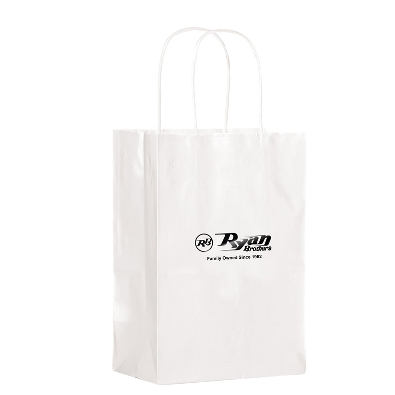 White Gloss Paper Shopper Tote Bag (5"x3 1/2"x8") - Foil Stamp