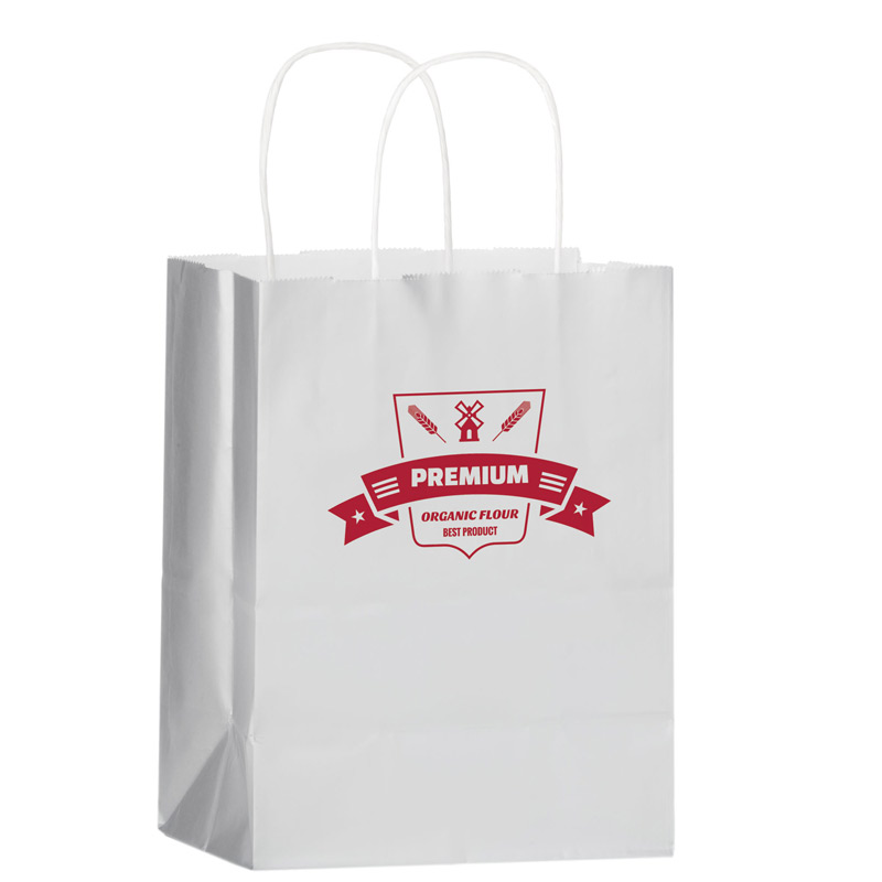 White Gloss Paper Shopper Tote Bag (8"x4 3/4"x10 1/2") - Foil Stamp