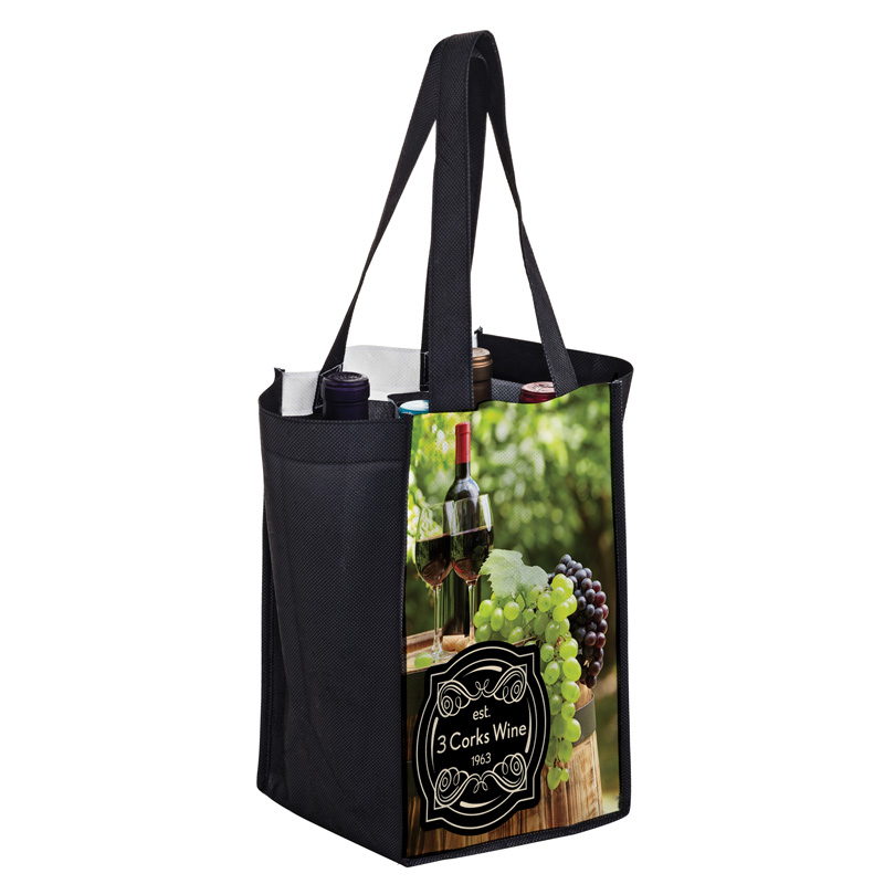 Full Coverage PET Non-Woven Sublimated 4 Bottle Wine Tote Bag – Sublimation