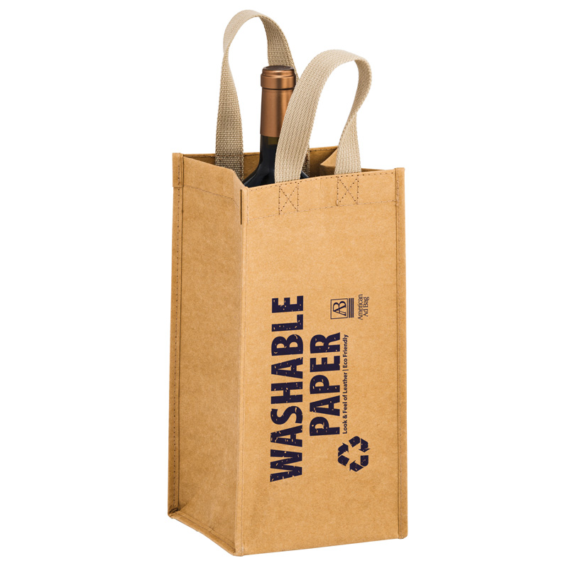 TORNADO - Washable Kraft Paper 1 Bottle Wine Tote Bag w/ Web Handle (6"x6"x12.5") - SP