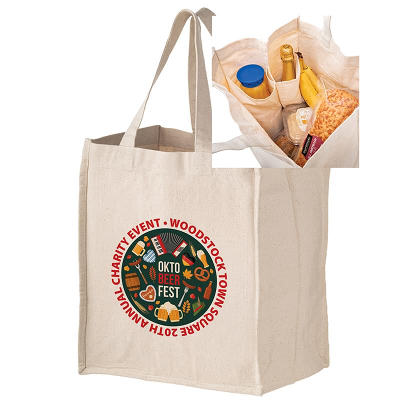 Heavyweight Cotton Grocery Bag with 4 Fold-away Bottle Holders - Color Evolution