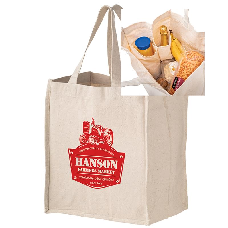 Heavyweight Cotton Grocery Bag with 4 Fold-away Bottle Holders - Screen Print