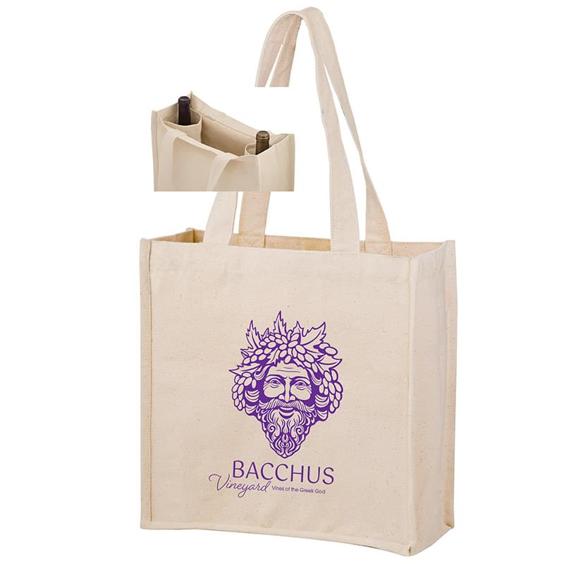 Heavyweight Cotton Tote Bag with 2 Bottle Holders - Screen Print