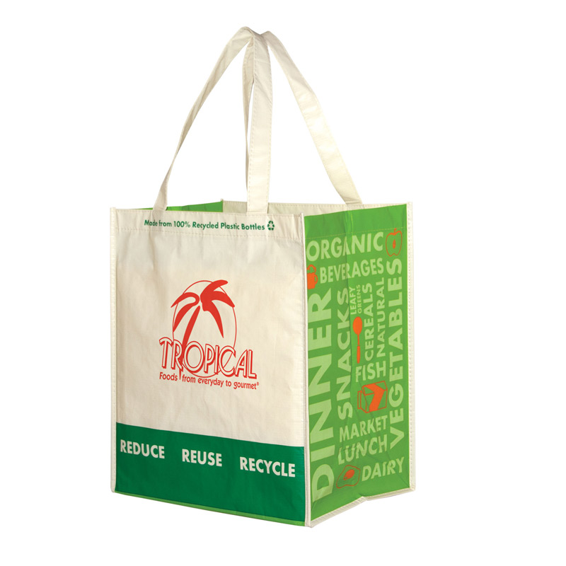 Laminated 100% Recycled P.E.T. Grocery Tote Bag (12"x8"x13") - Screen Print