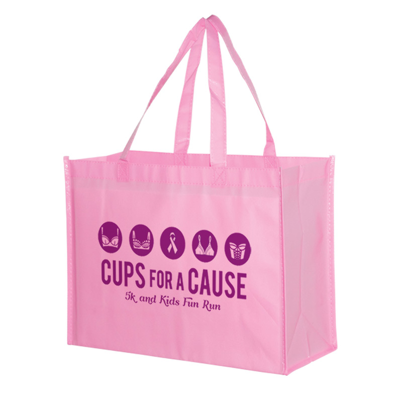 Breast Cancer Awareness Pink Gloss Laminated Designer Tote Bag (16"x6"x12") - Screen Print