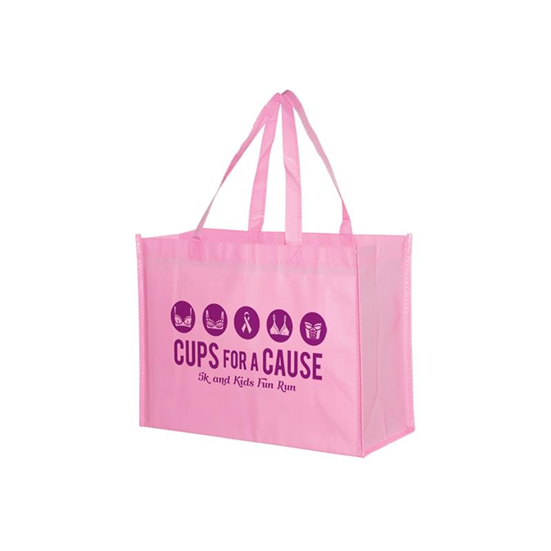 Breast Cancer Awareness Pink Gloss Laminated Designer Tote Bag (16"x6"x12") - Screen Print