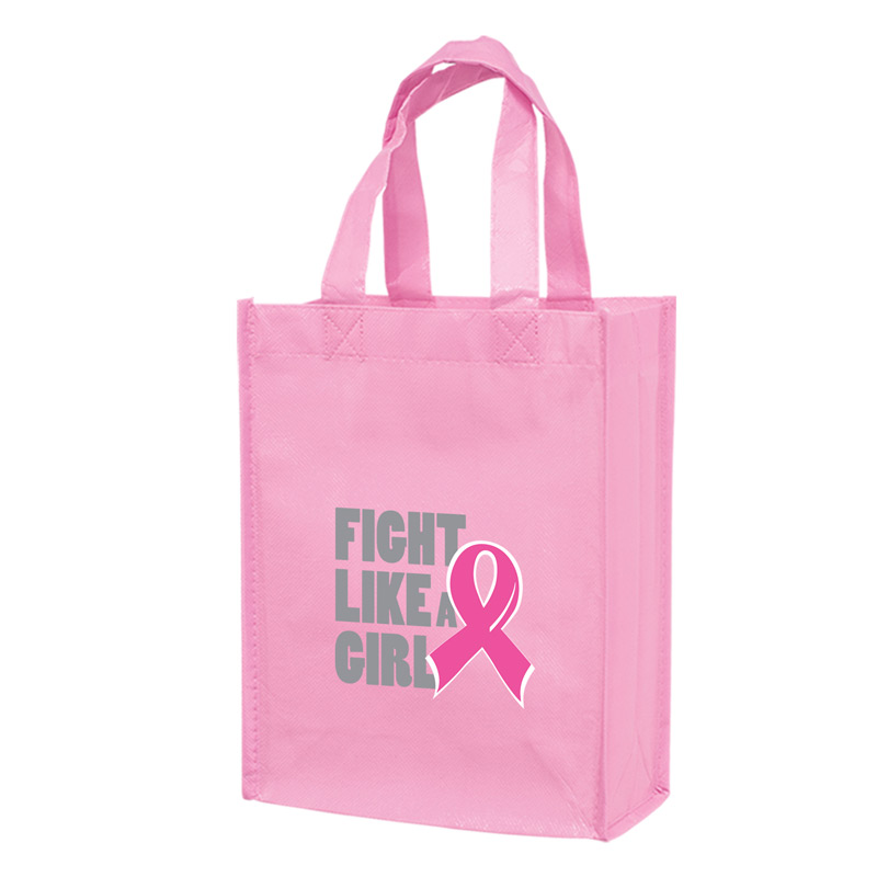 Breast Cancer Awareness Pink Gloss Laminated Designer Tote Bag (8"x4"x10")- Screen Print