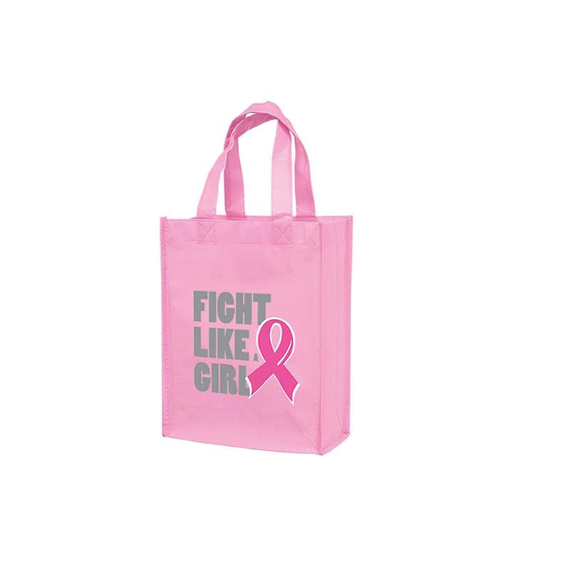 Breast Cancer Awareness Pink Gloss Laminated Designer Tote Bag (8"x4"x10")- Screen Print