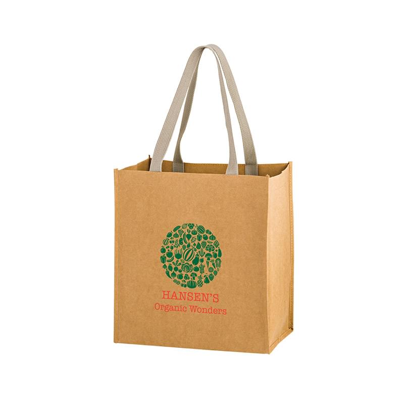 RIVER - Lightweight Washable Kraft Paper Grocery Tote Bag with Web Handle |12x8x13| - Screen Print