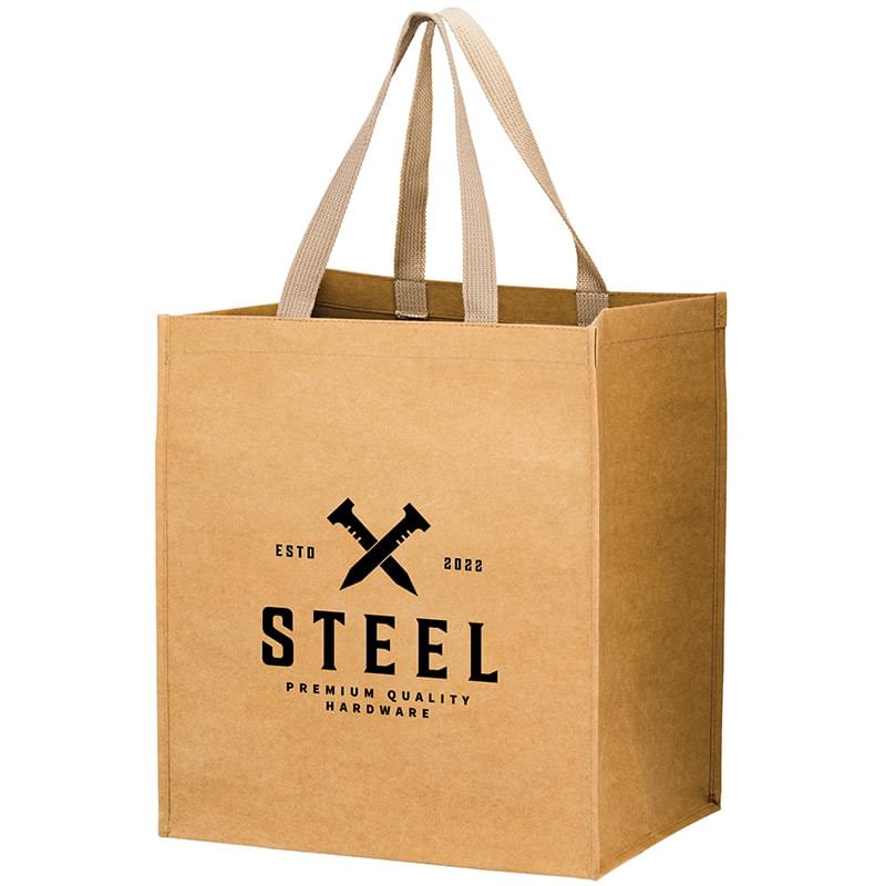 DELTA - Lightweight Washable Kraft Paper Grocery Tote Bag with Web Handle |13x10x15| - Screen Print