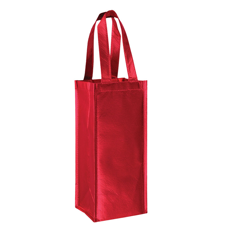 Metallic Laminated Wine Tote Bag - 1 Bottle Non-Woven Tote (5"x5"x12") - Screen Print