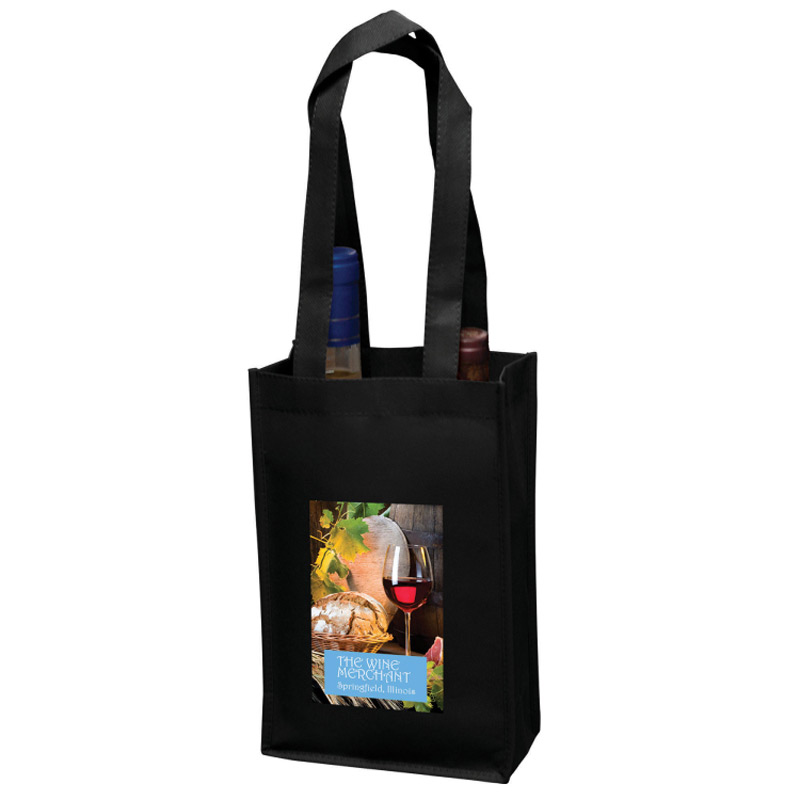 Wine Tote Bag - 2 Bottle Non-Woven Tote w/Full Color (7"x3"x11") - Color Evolution