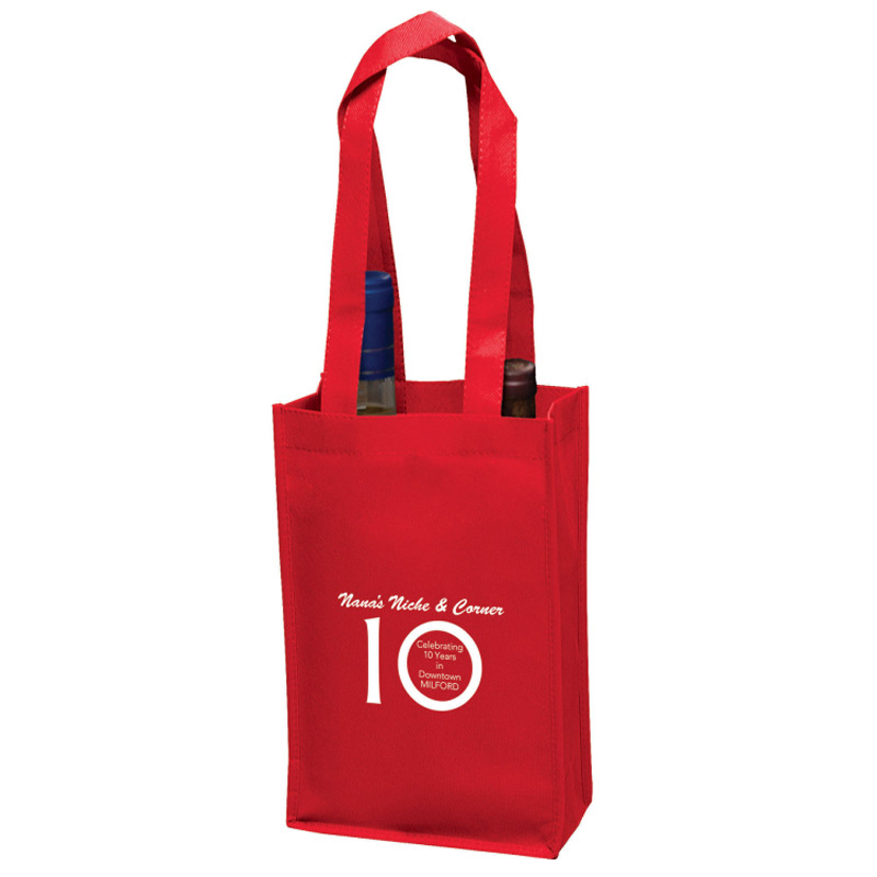 Wine Tote Bag - 2 Bottle Non-Woven Tote Bag (7"x3"x11") - Screen Print