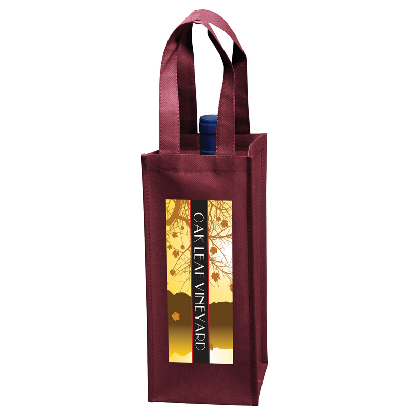 Wine Tote Bag - 1 Bottle Non-Woven Tote w/Full Color (5"x5"x12") - Color Evolution