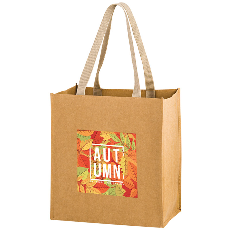 Washable Kraft Paper Fabric Grocery Tote Bag w/Web Handle (12"x8"x13") - Color Evolution