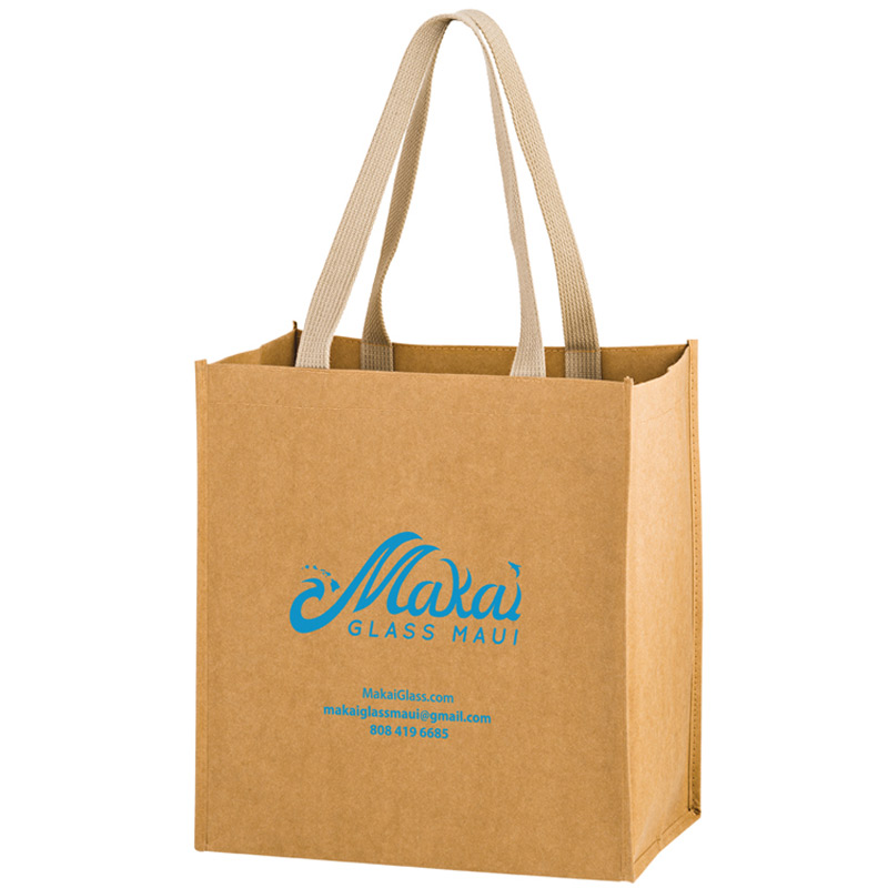 Washable Kraft Paper Fabric Grocery Tote Bag w/Web Handle (12"x8"x13") - Screen Print