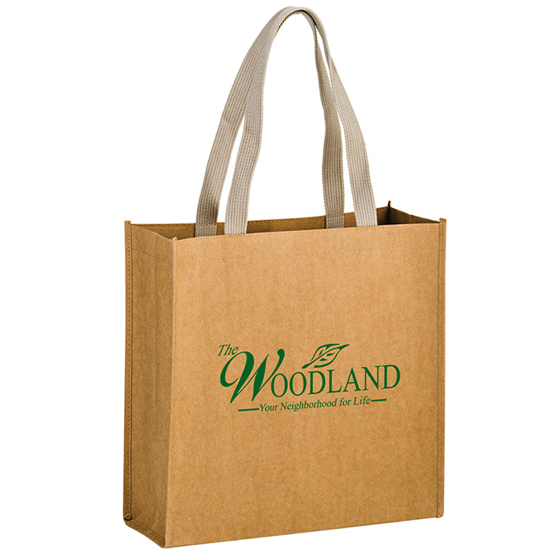 Washable Kraft Paper Fabric Tote Bag w/Web Handle (13"x5"x13") - Screen Print