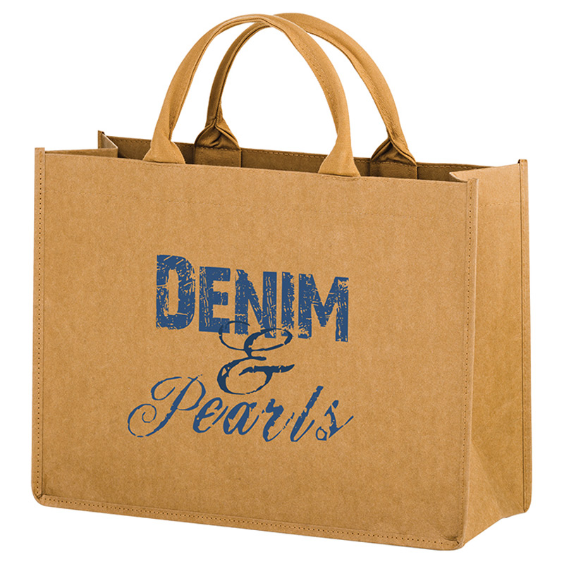 Washable Kraft Paper Fabric Tote Bag w/Contoured Handles (16"x6"x12") - Screen Print