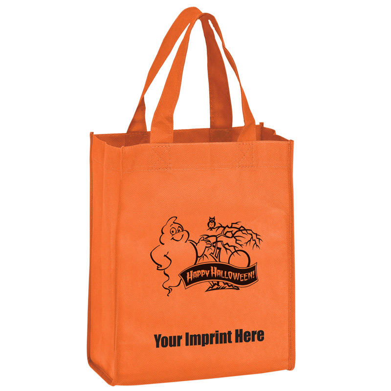 Halloween Stock Design Orange Non-Woven Tote Bag ? Ghost - Customized (8"x4"x10") - Screen Print