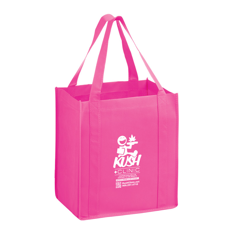 Awareness Pink Heavy Duty Non-Woven Grocery Tote Bag with Poly Board Insert-Customized