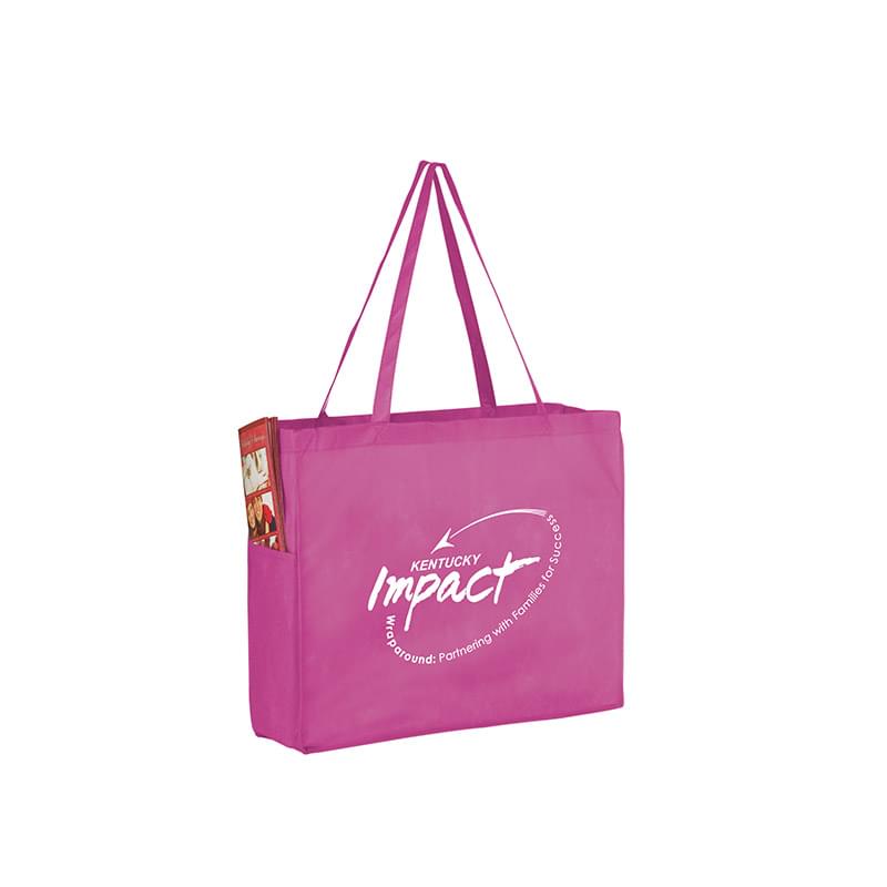 Breast Cancer Awareness Pink Side Pocket Non-Woven Tote Bag (16"x6"x12") - Screen Print