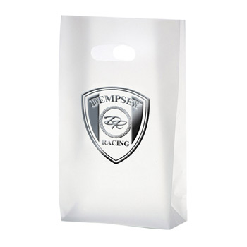 Clear Frosted Die Cut Plastic Tote Bag with Insert (7"x3 1/2"x12") - Foil Stamp