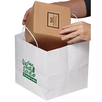 White Kraft Twisted Paper Handle Take Out Bag |10x10x10| - Flexo Ink