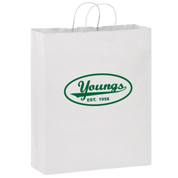 White Kraft Paper Shopper Tote Bag (16"x6"x19") - Flexo Ink