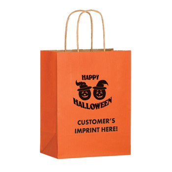 Halloween Stock Design Matte Orange Shopper ? Pumpkins - Customized (8"x4 3/4"x10 1/2") - Flexo Ink