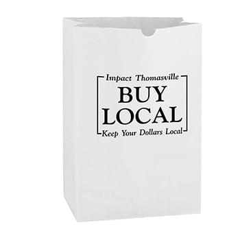 Lightweight 35# White Kraft 1/6 bbl. Large SOS Grocery Bag |11x6x17| - Flexo Ink