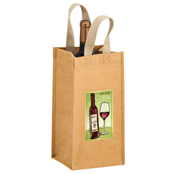 TORNADO - Washable Kraft Paper 1 Bottle Wine Tote Bag w/ Web Handle (6"x6"x12.5") - EV