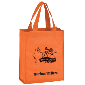 Halloween Stock Design Orange Non-Woven Tote Bag • Ghost - Customized (8"x4"x10") - Screen Print
