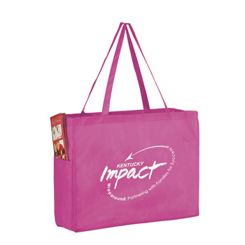 Breast Cancer Awareness Pink Side Pocket Non-Woven Tote Bag (16"x6"x12") - Screen Print
